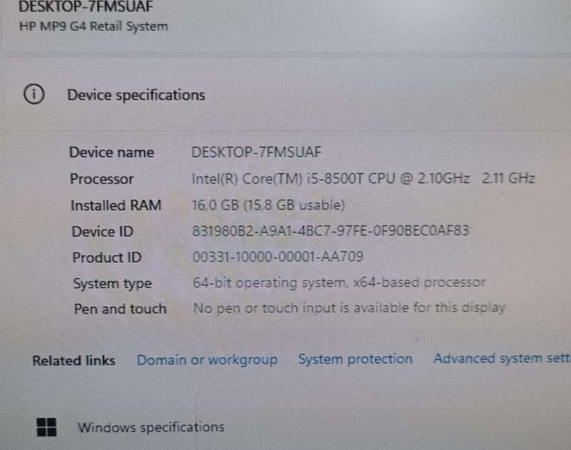 HP MP9 G4 SFF, 8th Gen Intel i5-8500T@2.1GHz, 16GB RAM, 1TB HDD,1TB SSD  Windows 11 Pro Mint As New