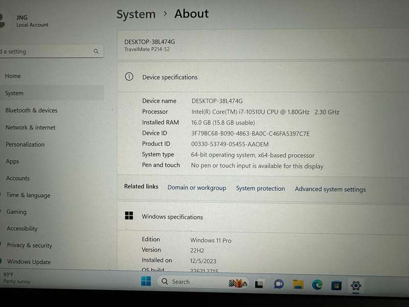 Acer TravelMate P214-52, 10th Gen i7-10510U@1.8GHz, 16GB RAM, 256GB NVMe SSD, 14` FHD Display, LTE