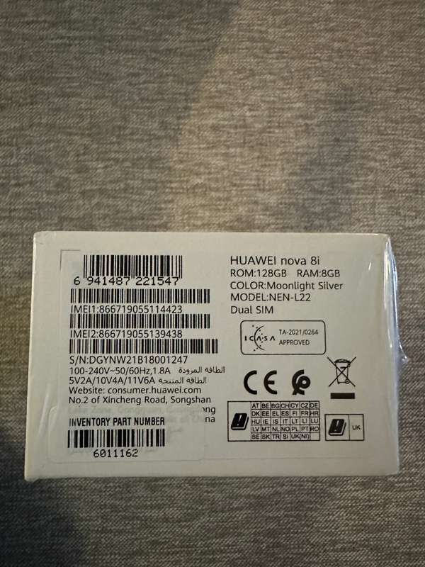 HUAWEI NOVA 8I MOONLIGHT SILVER DUAL  SIM 8GB RAM 128GB NEW SEALED