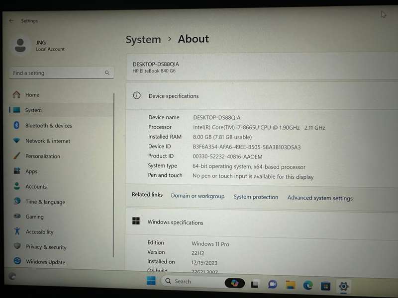 HP EliteBook 840 G6  8th Gen i7-8550U@1.9GHz, 8GB RAM, 256GB SSD,UHD GRAPHICS 620 FHD Display LTE