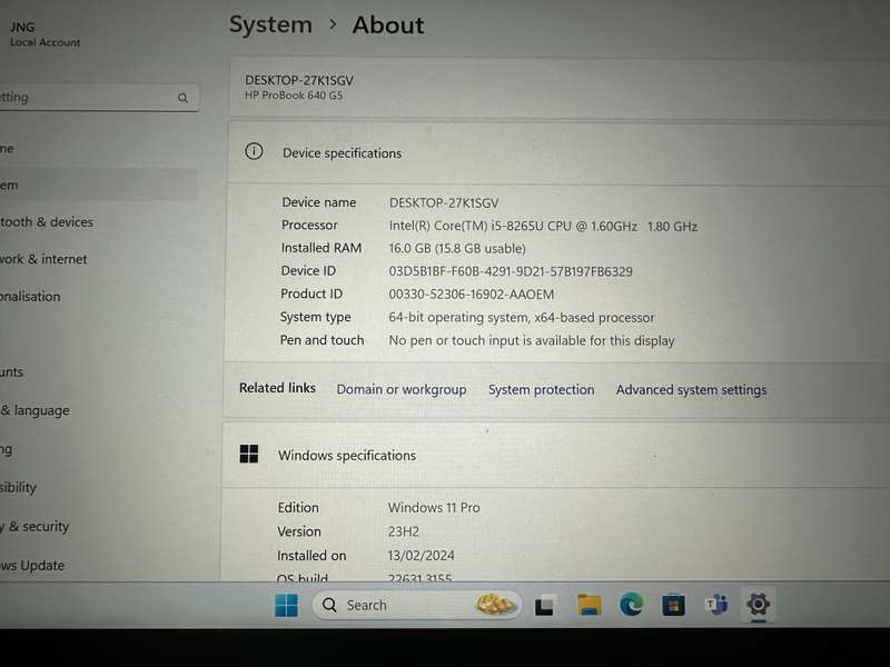 HP ProBook 640 G5 14-inch Laptop - Intel Core i5-8265U 256GB SSD 16GB RAM LTE FHD DISPLAY