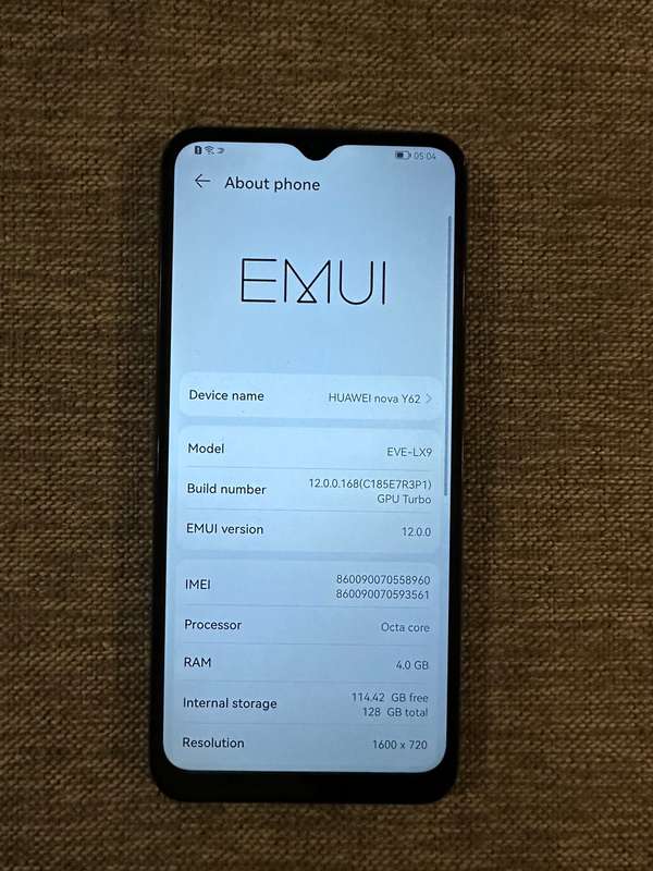 HUAWEI NOVA Y62 4GB RAM 128GB MEMORY MINT AS NEW