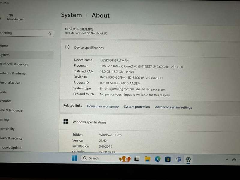EliteBook 840 G8, 11th Gen i5 16GB RAM, 256GB NVMe SSD, 14` LTE  FHD Display Still with Hp Warranty