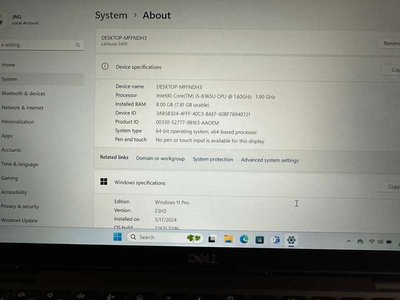 Dell Latitude 5400, 8th GEN I5-8365u@1.6ghz, 8GB RAM, 256gb NVMe SSD, 14` FHD Display, Win11 LTE