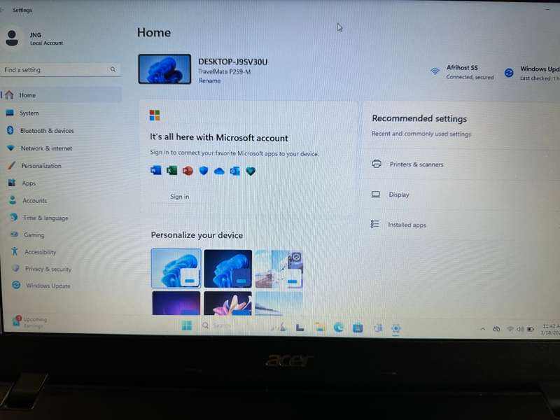 Acer TravelMate P259-M, 6th Gen Intel i5-6200U@2.3GHz, 8GB RAM, 256GBSSDHDD, 15.6`