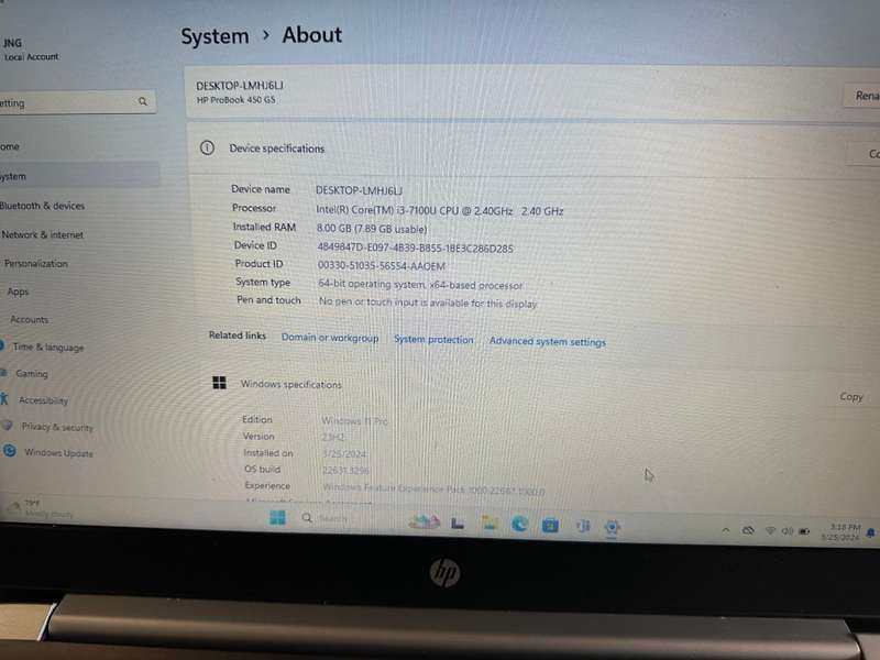 HP PROBOOK 450 G5 CORE 13 7TH GEN 8GB RAM 256GB SSD