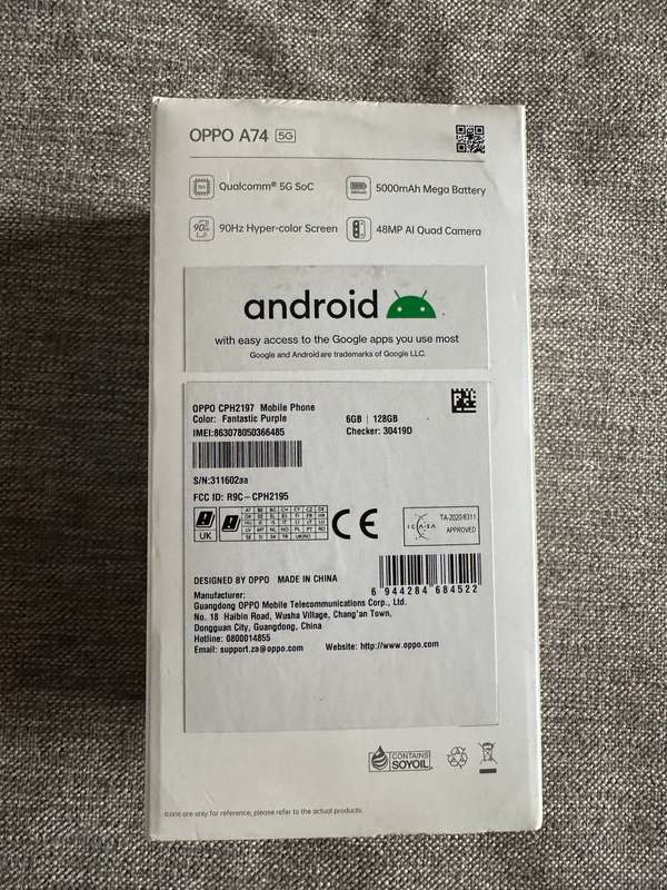 OPPO  [  CPH2197 ] A74 5G 6GB RAM 128 GB MEMORY  SINGLE SIM