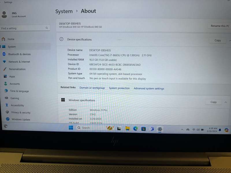 HP EliteBook 840 G6  8th Gen i7-8550U@1.9GHz, 16GB RAM, 256GB SSD,UHD GRAPHICS 620 FHD Display LTE