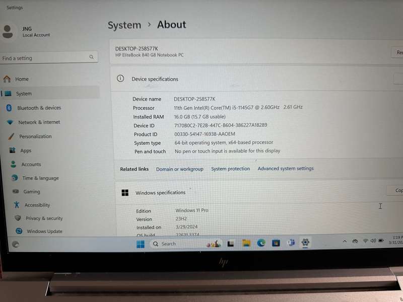 EliteBook 840 G8, 11th Gen i5 16GB RAM, 256GB NVMe SSD, 14` LTE  FHD Display Still with Hp Warranty