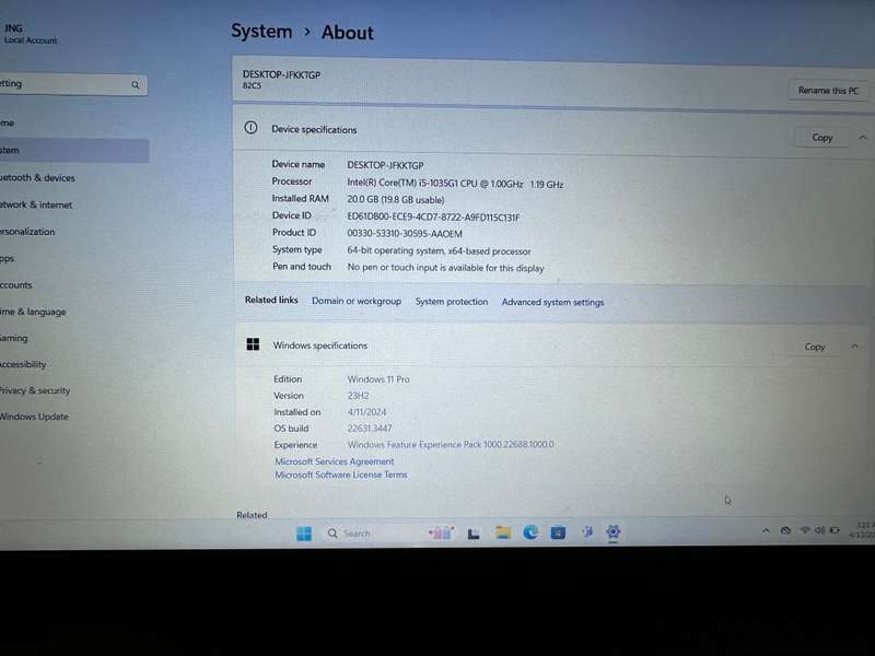 LENOVO V15-IIL CORE I5 10TH GEN 20GB RAM 250GB SSD FHD DISPLAY