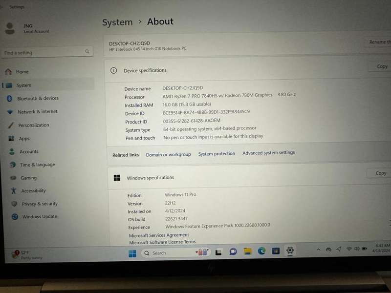 HP EliteBook 845 G10 14-inch WUXGA Laptop - AMD Ryzen 7 7840HS 512GB SSD 16GB RAM LTE  Mint
