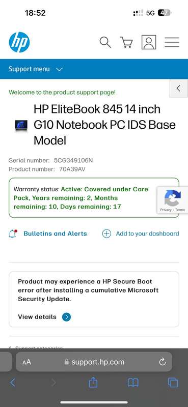 HP EliteBook 845 G10 14-inch WUXGA Laptop - AMD Ryzen 7 7840HS 512GB SSD 16GB RAM LTE  New Condition