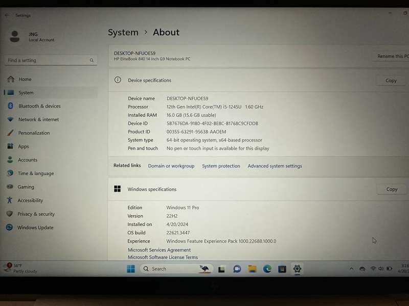HP EliteBook 840G9, 12th Gen i5 V PRO   16GB RAM, 256GB  SS Iris Xe Graphics LTE New Condition