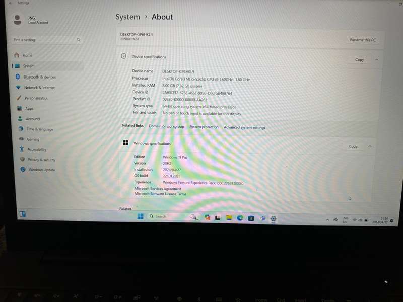 Lenovo Thinkpad E590, 8th Gen Intel i5-8265U@1.8GHz, 8GB RAM, 256GB NVMe SSD, 15` FHD Display,