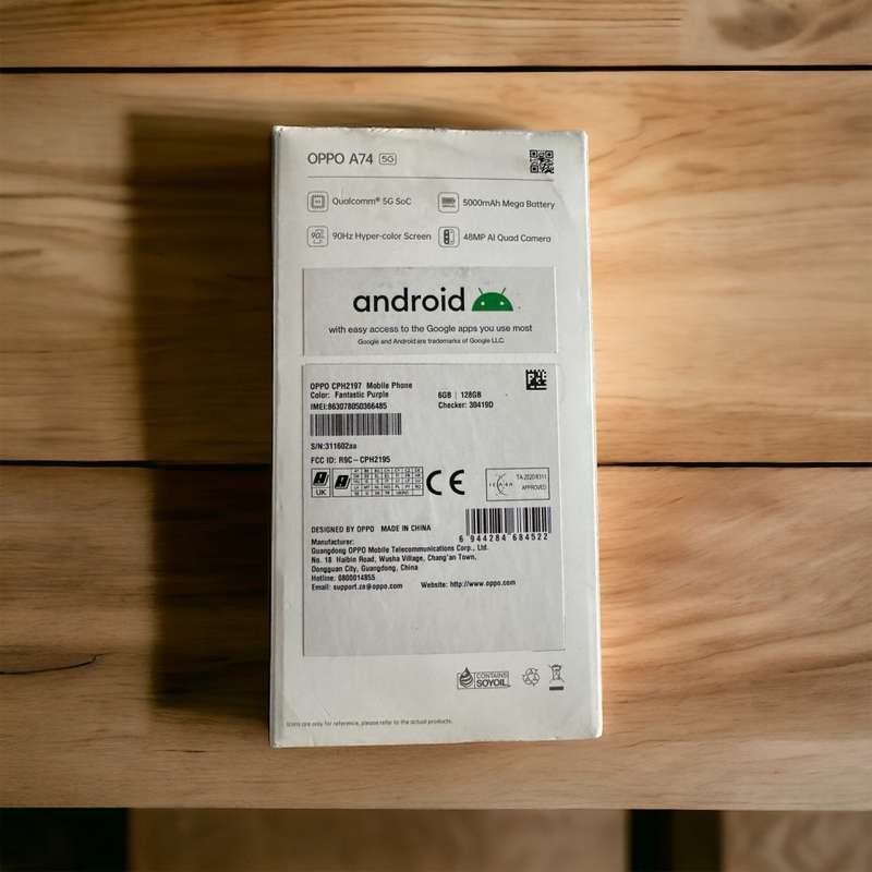 OPPO  [  CPH2197 ] A74 5G 6GB RAM 128 GB MEMORY  SINGLE SIM