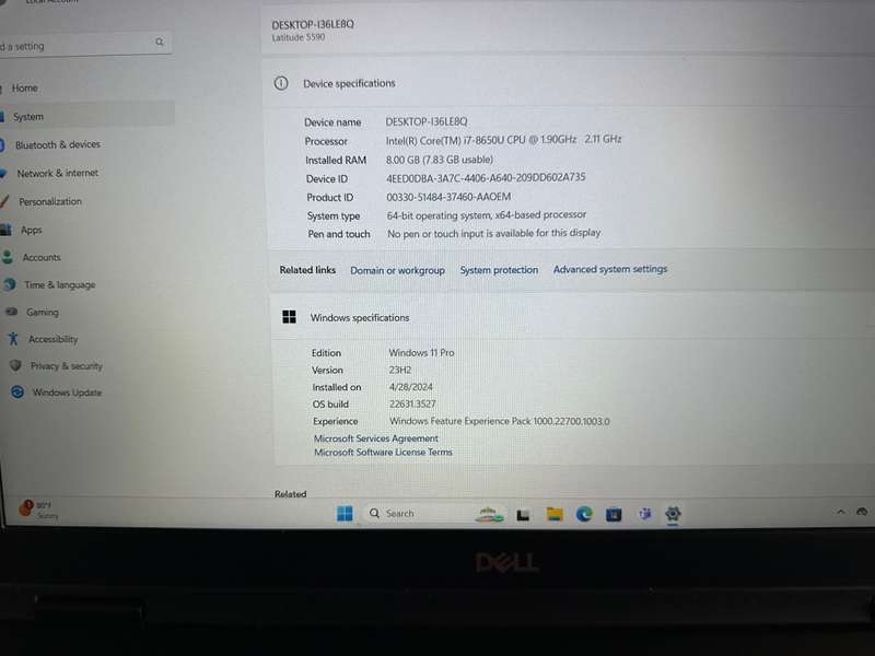 Dell Latitude 5590,8th Gen Intel i7-8650U@1.9GHz, 8GB RAM, 256GB m.2 SSD, 15.6` FHD Display, LTE