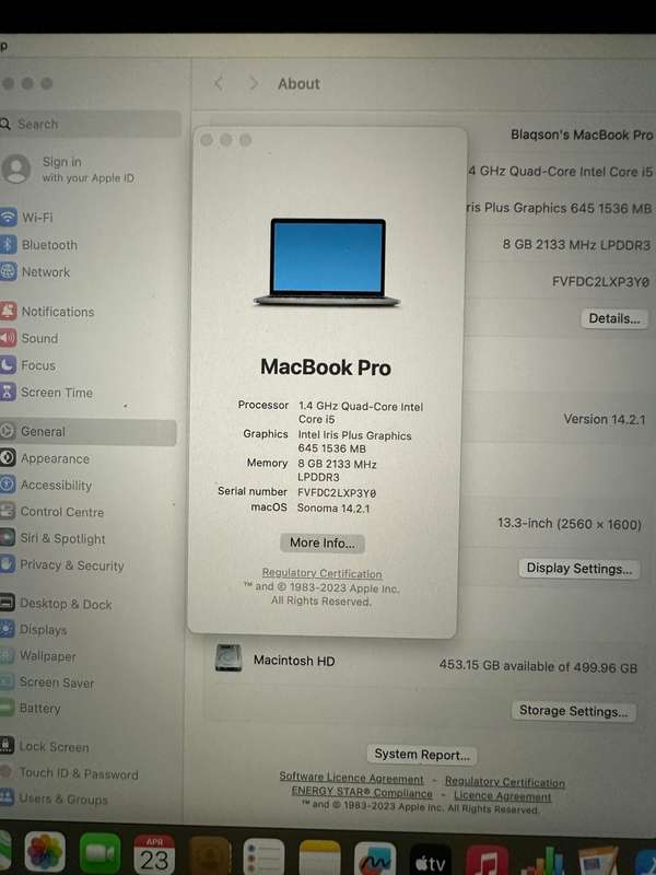 Macbook Pro Core i5 Space 13 inch  Bar 2020 8GB Ram 512gb Ssd New  Battery