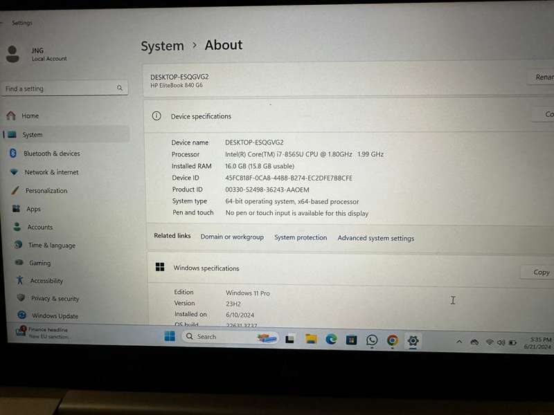 HP EliteBook 840 G6  8th Gen i7-8550U@1.9GHz, 16GB RAM, 256GB SSD,UHD GRAPHICS 620 FHD Display LTE