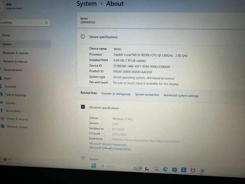 Lenovo E15, 10th Gen i5-10210U@1.6GHz, 8GB RAM, 256GB m.2 SSD, 15` FHD Display,