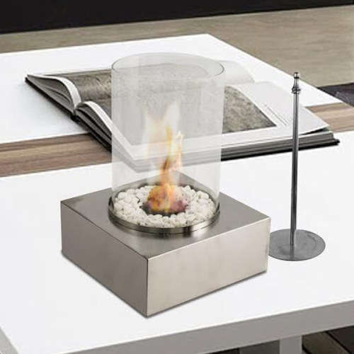 Ethanol Burner - Round with Stones -Slvr