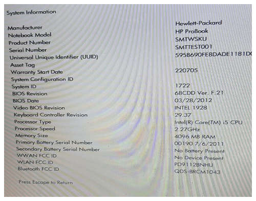 HP probook 6540b   i5 CPU M430 2.27GHz    4gb DDR3 ram  64bit   Windows 10 pro