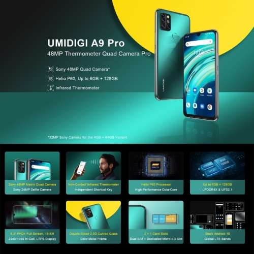 UMIDIGI A9 Pro, Non-contact Infrared Thermometer, 4GB+64GB