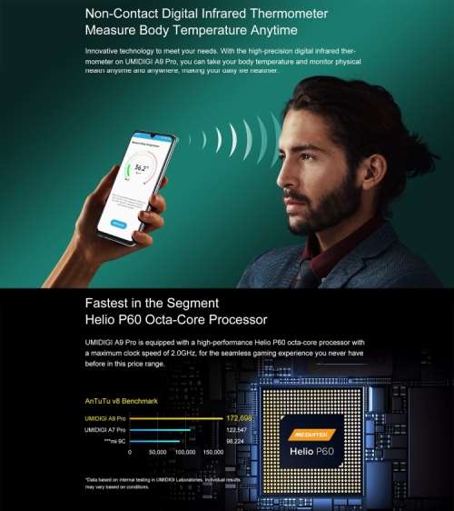 UMIDIGI A9 Pro, Non-contact Infrared Thermometer, 4GB+64GB
