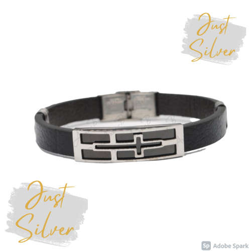 Stainless Steel cross pattern ID leather bracelet