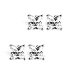 925 Silver 3mm sq set 4-claw CZ stud earrings