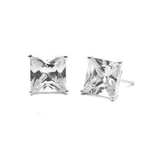 925 Silver 3mm sq set 4-claw CZ stud earrings