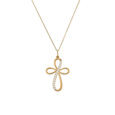 Gorgeous ladies 9ct yellow Gold infinity cross pendant with radiant Cubic Zirconia accents