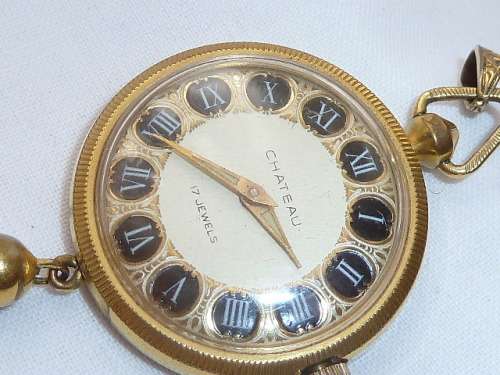 Vintage Chateau 17 jewels necklace pocket watch, gold Plated