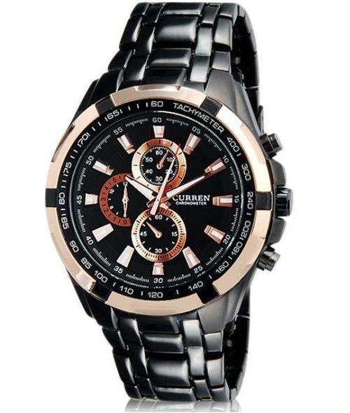 MENS CURREN MILITARY STYLE SPORTS WATCH - BLACK AND ROSE GOLD