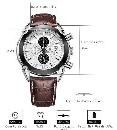 Megir Mens Brown Leather Chronograph Watch