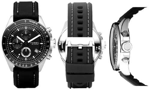 Fossil men's ch2573 decker stainless steel chronograph watch with black silicon band online