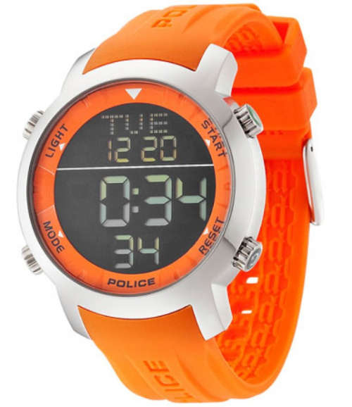 Police Men's Cyber Edition Orange Silicone Quartz Watch with Digital Dial