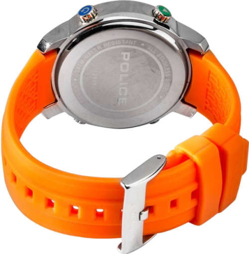 Police Men's Cyber Edition Orange Silicone Quartz Watch with Digital Dial