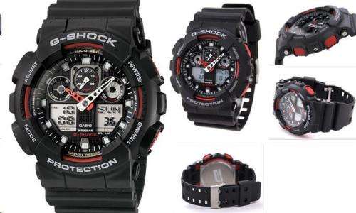 CASIO G-SHOCK GA100-1A4 BLACK AND RED MENS WATCH