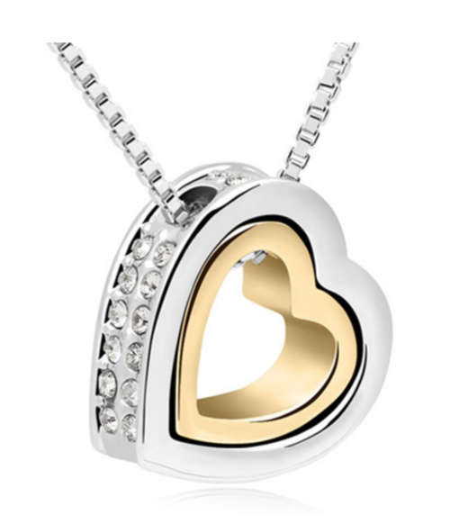 Double Heart Necklace with Pendant - Swarovski Elements