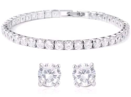 *STUNNING* Simulated Diamond Silver-tone Stud Earrings and Tennis Bracelet (7.00 In) TGW 14