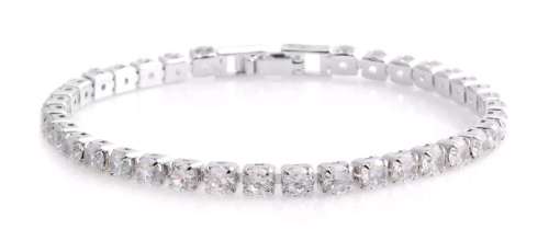 *STUNNING* Simulated Diamond Silver-tone Stud Earrings and Tennis Bracelet (7.00 In) TGW 14