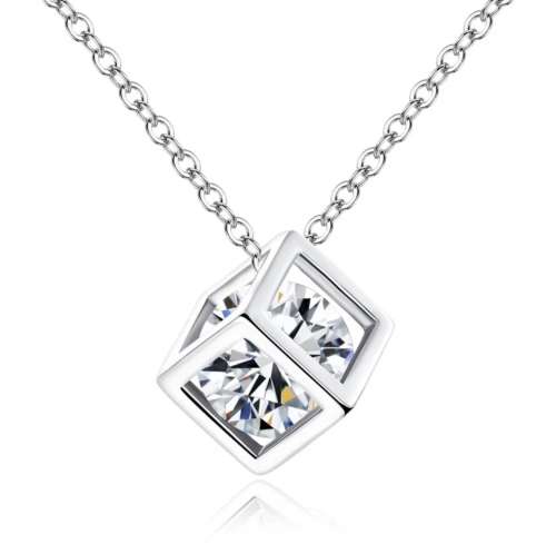 Crystal Rhinestone Pendant Necklace - Silver