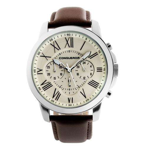 **BRAND NEW** OPALUS by CONQUEROR Mens White Dial Brown Leather Watch 10YR Warranty