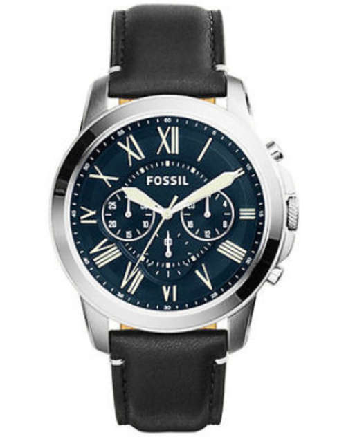 ##VALENTINES SPECIAL## FOSSIL GRANT BLUE DIAL BLACK LEATHER STRAP WATCH **BRAND NEW**R3400
