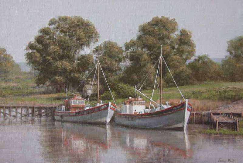 Trawlers near Velddrif, oil on canvas board, 680 x 455 mm