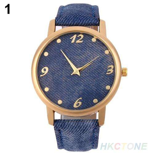 Women Denim Cloth Strap Bracelet Wrist Watch Analog Quartz