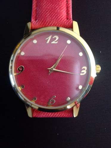 Fashion Jean Fabric Faux Leather Band Gold Plated Case Analog Quartz Wrist Watch