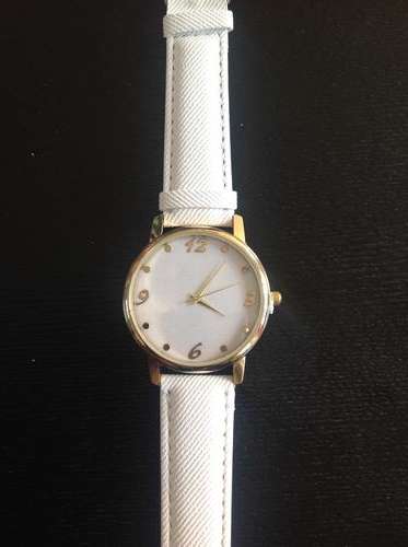 Fashion white Jean Fabric Faux Leather Band Gold Plated Case Analog Quartz Wrist Watch
