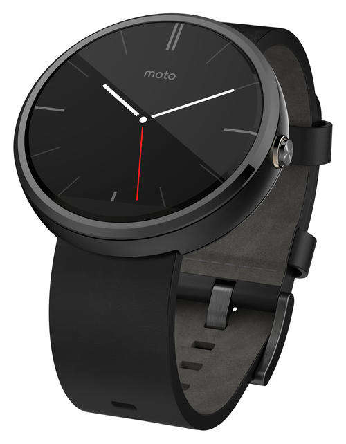 Motorola - Moto 360 Smart Watch for Android Devices 4.3 or Higher - Black Leather