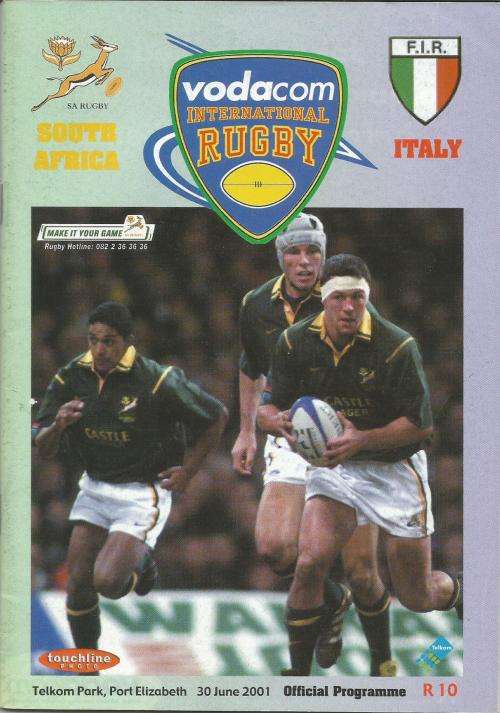 SPRINGBOKS VS ITALY RUGBY PROGRAMME 30 JUNE 2001